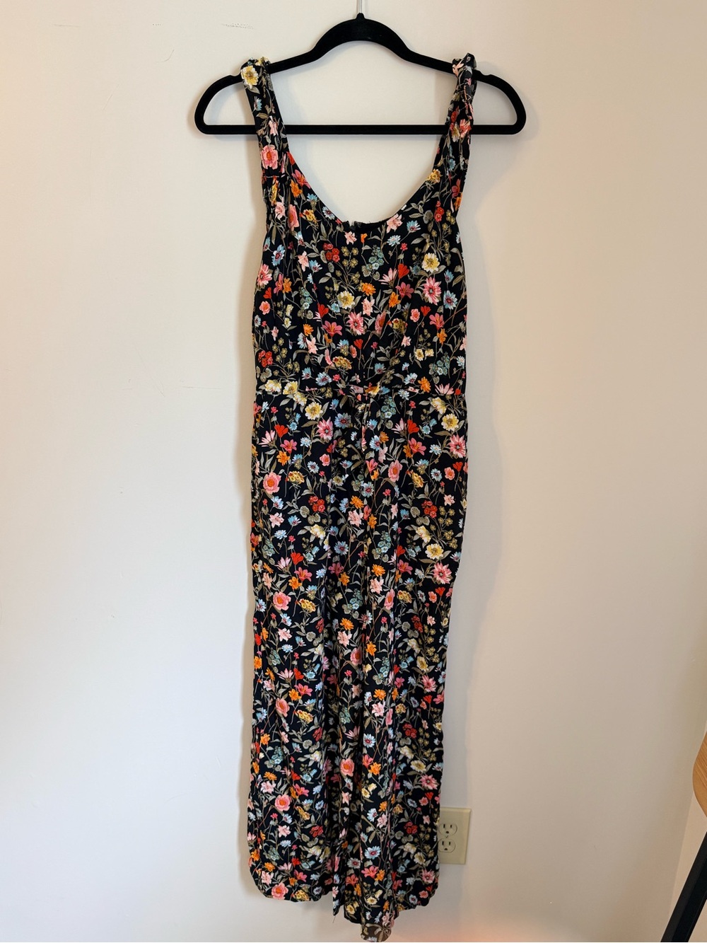 Loft Floral Black Jumpsuit with Multicolor Blooms. Size 4.